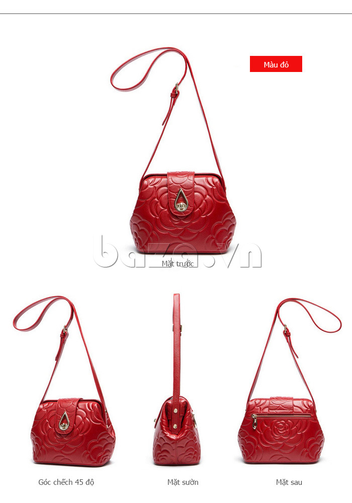 Túi đeo vai nữ vân hoa Batylanlo màu đỏ cao cấp 