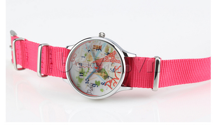 Đồng hồ thời trang nữ Mini MN2003 mặt hình London dây màu hồng đậm 