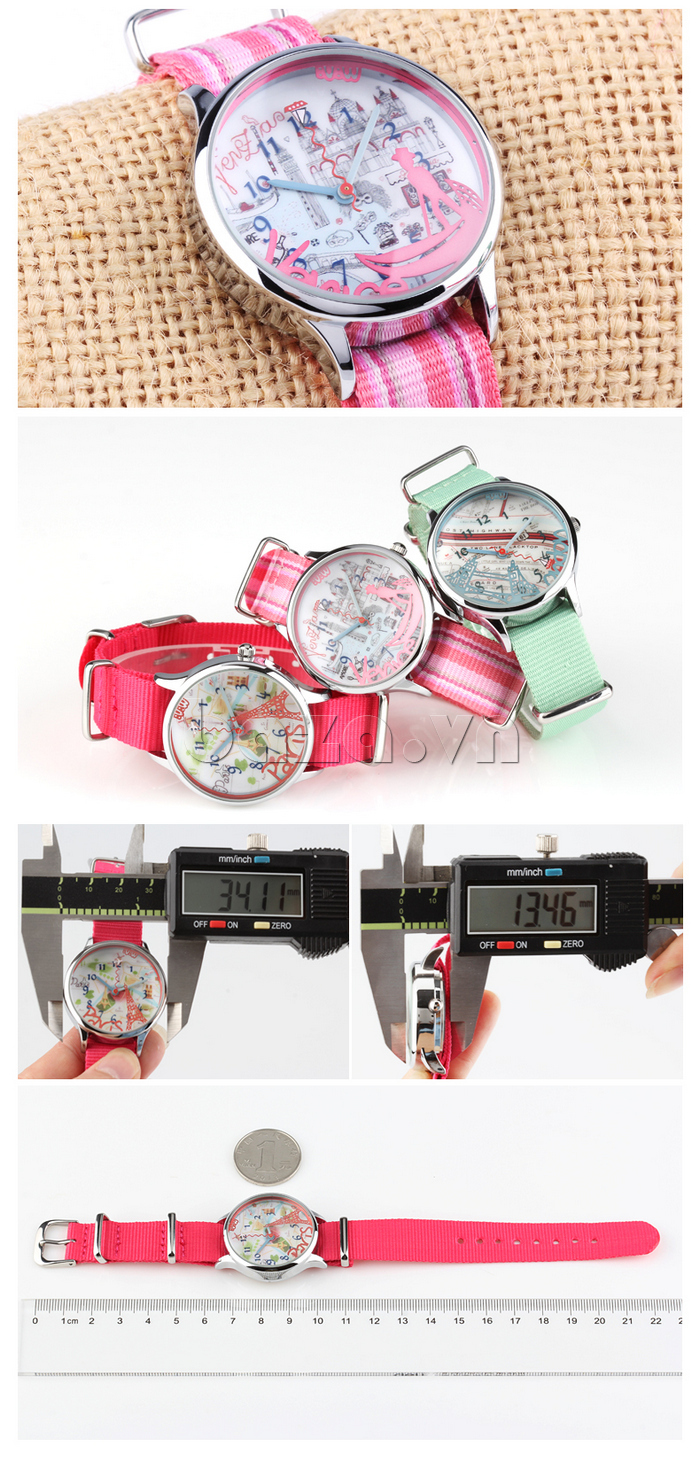 Đồng hồ thời trang nữ Mini MN2003 mặt hình London màu hồng nhạt , thiết kế tinh tế 