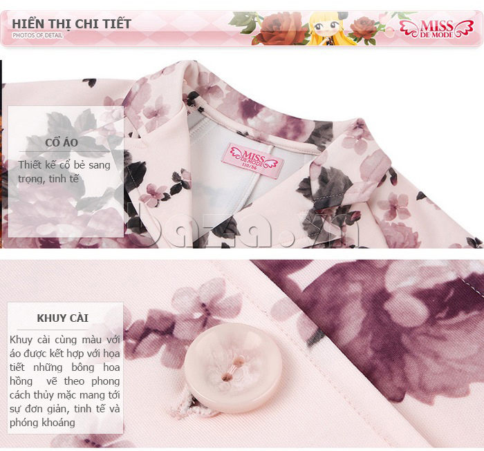 áo khoác họa tiết hoa hồng bé gái Miss De Mode QQ509001 tinh tế