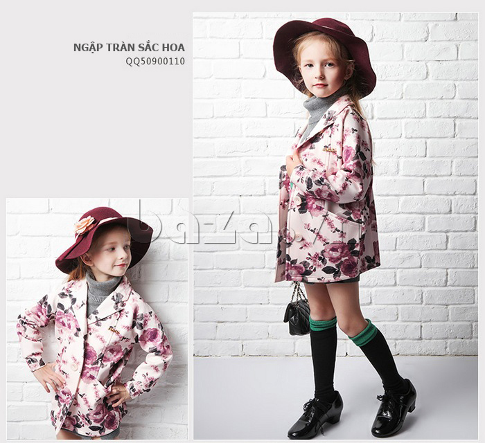 áo khoác họa tiết hoa hồng cho bé gái Miss De Mode QQ509001