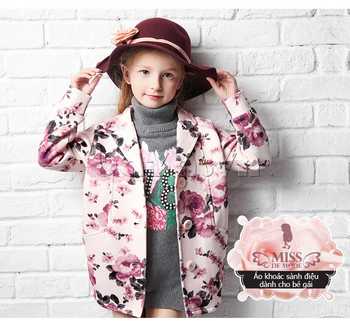 áo khoác in họa tiết hoa hồng bé gái Miss De Mode QQ509001