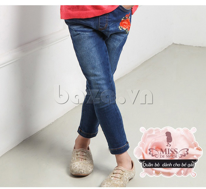 Quần jeans thêu hoa hồng bé gái Miss De Mode QQ504006