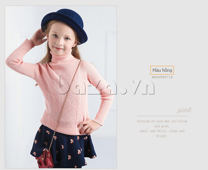 Áo len cổ lọ màu hồng cho bé gái Miss De Mode QD508007