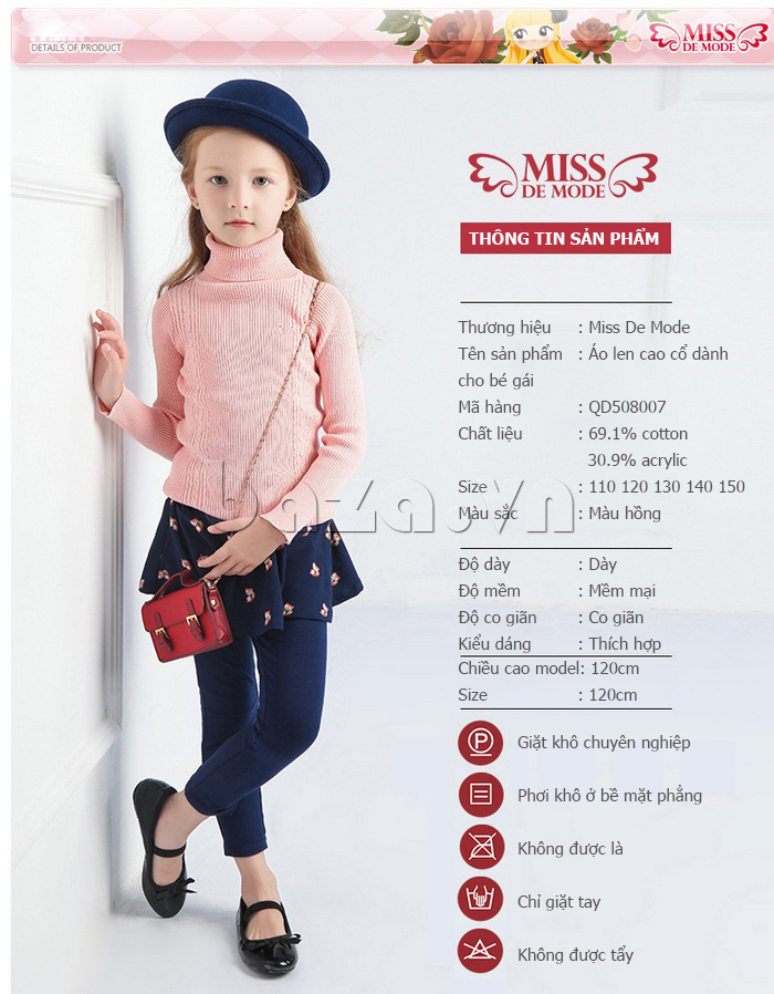 Áo len ôm body cho bé gái Miss De Mode QD508007