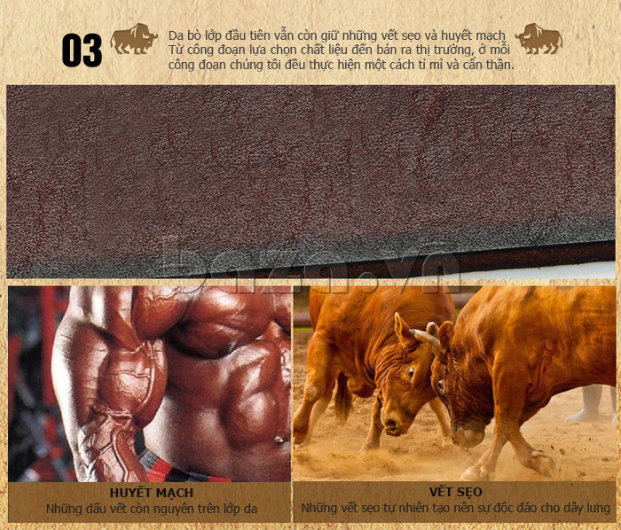 Dây lưng nam Bison Denim N70781 da bò tự nhiên vẫn còn giữ những đường huyết mạch