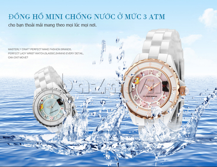 Đồng hồ nữ Mini MN1095 dây gốm chống thấm nước 3ATM, bạn thỏa sức đeo trong mọi hoàn cảnh