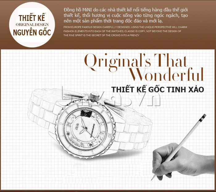 Đồng hồ nữ Mini MN1095 dây gốm thiết kế nguyên gốc, chất lượng vượt trội 