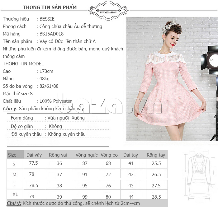 Thông tin sản phẩm Váy liền tay lỡ dáng chữ A Bessie BS15AD018