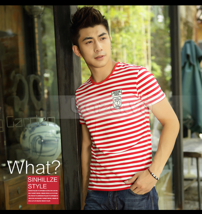 Áo T-Shirt nam phối sọc ngang Hàn Quốc dáng cổ tròn đơn giản nhưng dễ mặc và dễ mix đồ 