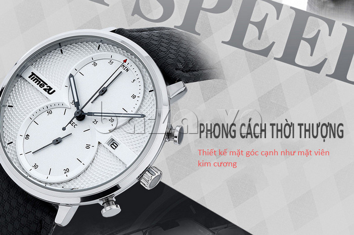 đồng hồ nam Time2U 9118979 thiết kế mặt góc cạnh như mặt viên kim cương
