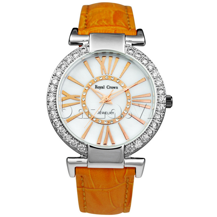 Đồng hồ nữ thời trang Royal Crown RC010 dây da vàng màu sắc