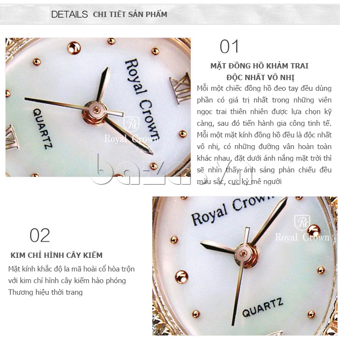 Đồng hồ nữ mặt oval đính đá Royal Crown  hoàn mỹ 