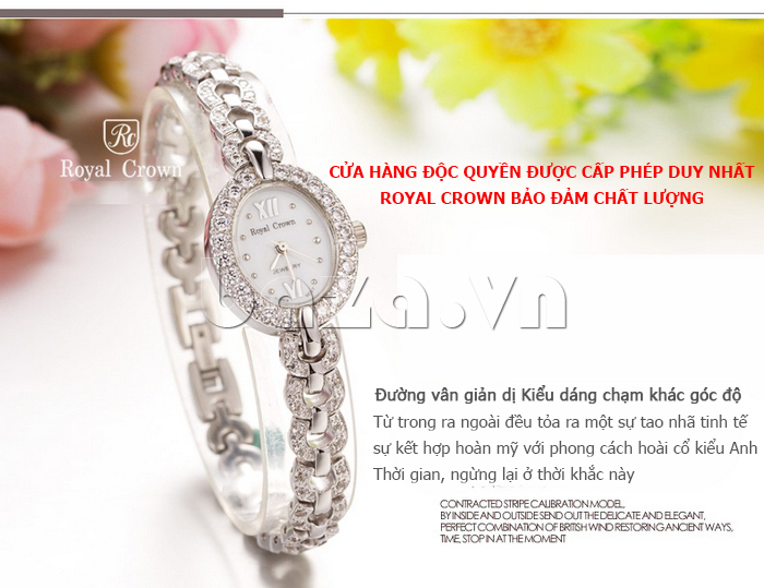 Đồng hồ nữ mặt oval đính đá Royal Crown  mới lạ 
