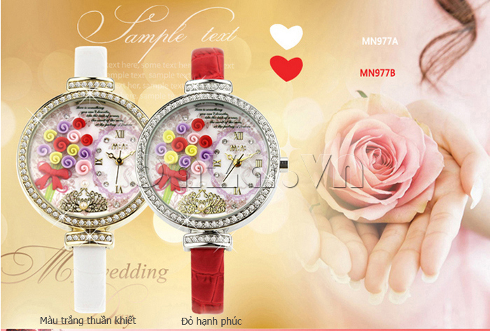 Đồng hồ nữ Mini MN977 Hoa hồng tình yêu vẻ đẹp cuốn hút 