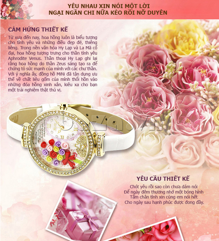 cảm hứng thiết kế đầy ấn tượng trong Đồng hồ nữ Mini MN977 Hoa hồng tình yêu