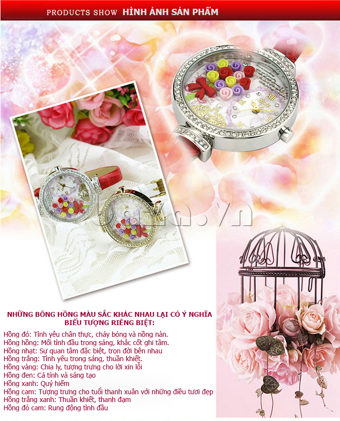 hình ảnh chi tiết của chiếc đồng hồ thời trang Đồng hồ nữ Mini MN977 Hoa hồng tình yêu