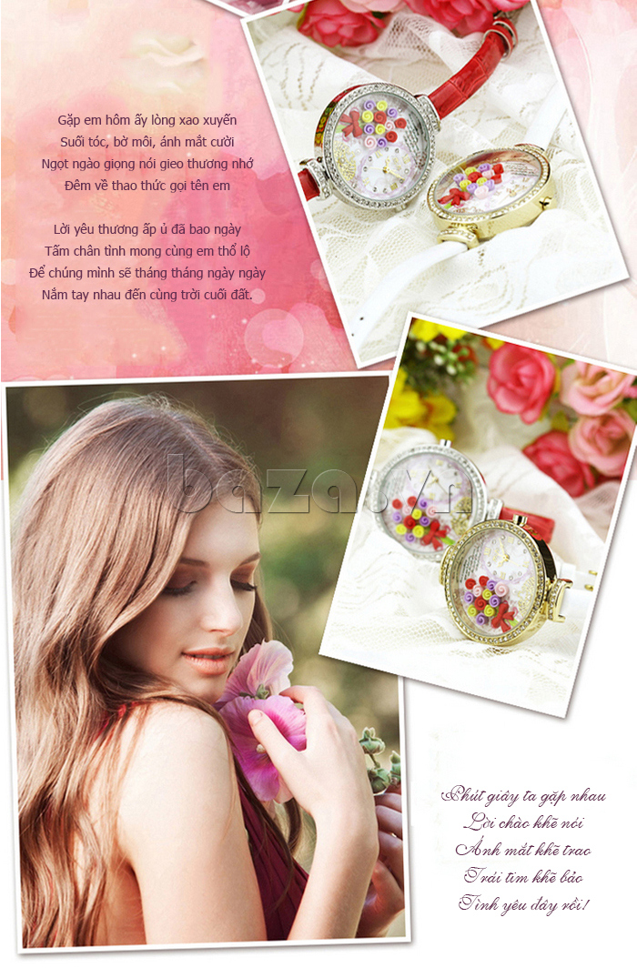 Đồng hồ nữ Mini MN977 Hoa hồng tình yêu trao tặng yêu thương 