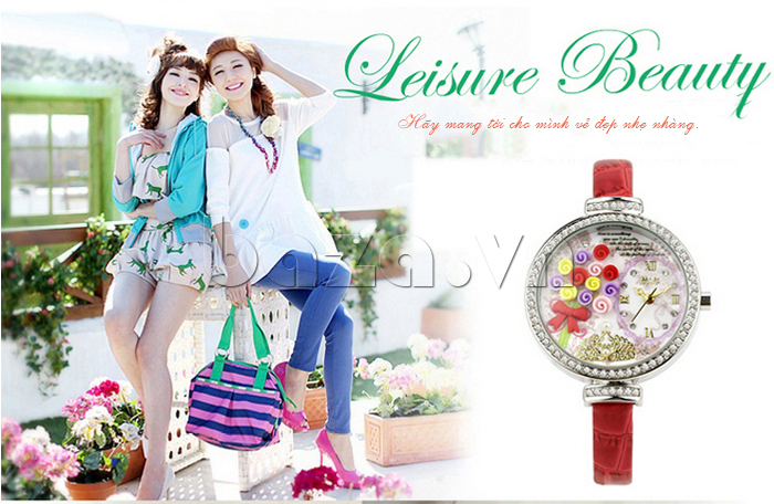 Đồng hồ nữ Mini MN977 Hoa hồng tình yêu nhẹ nhàng duyên dáng 