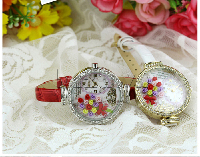 Đồng hồ nữ Mini MN977 Hoa hồng tình yêu viền đính đá pha lê 