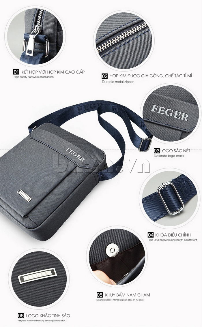 Bộ túi ví nam thời trang Feger 8106 - thiết kế khuy bấm hiện đại