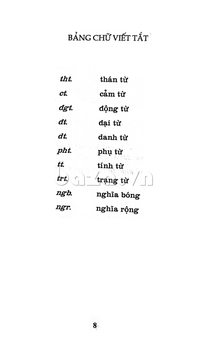 Bảng chữ cái viết tắt trong Sách Từ điển tiếng Việt - Huyền Linh biên soạn