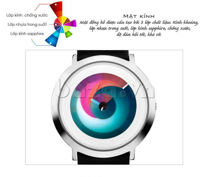 Mặt kính đồng hồ cấu tạo 3 lớp: kính chống xước, nhựa trong suốt và kính sapphire