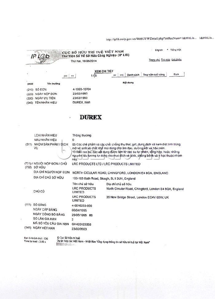 Đăng ký nhãn hiệu cho sản phẩm Bao cao su Durex
