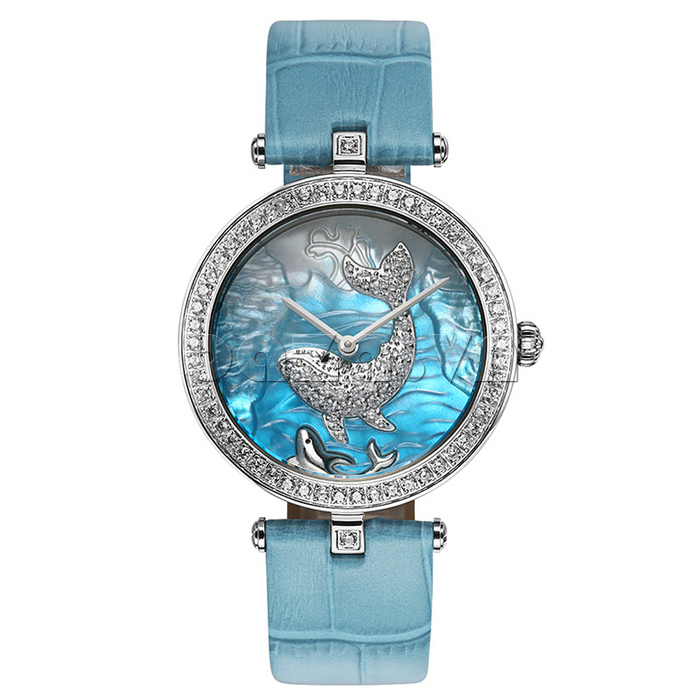 Đồng hồ nữ Olevs Mặt cá voi viền vàng gắn đá cao cấp