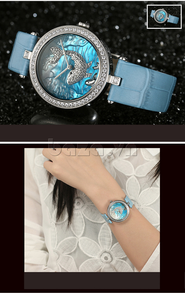 Chiếc đồng hồ mang màu sắc đại dương với dây đeo và mặt đều mang màu xanh dương