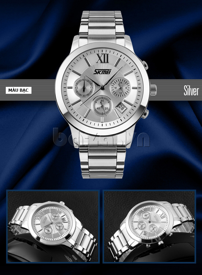 Đồng hồ thời trang nam sáu kim Skmei màu bạc 