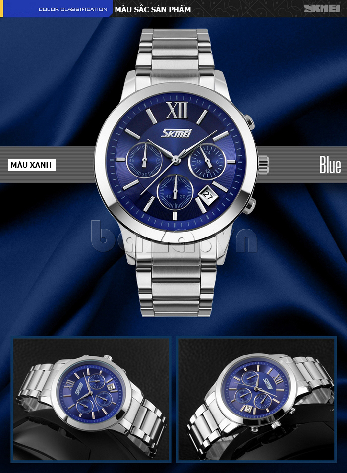 Đồng hồ thời trang nam sáu kim Skmei màu xanh 