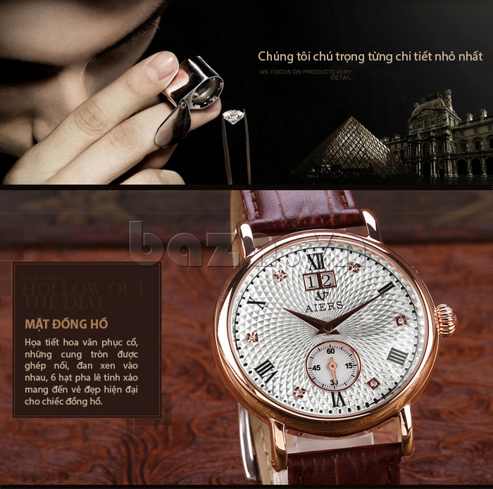Đồng hồ nam dây da Aiers B157G được chú trọng tới từng chi tiết nhỏ nhất