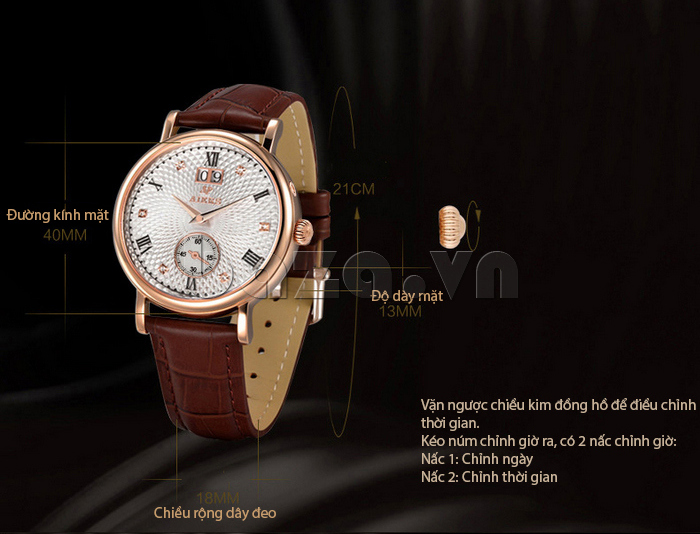 Đồng hồ nam dây da Aiers B157G thuộc loại đồng hồ cơ automatic