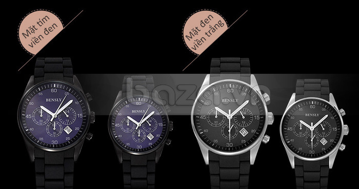 Đồng hồ nam Bensly 8011G  bản mặt tím viền đen và mặt đen viền bạc