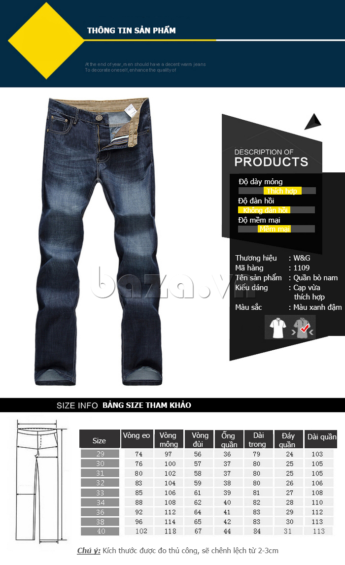 Quần jeans nam cao cấp W&G đàn hồi tốt 