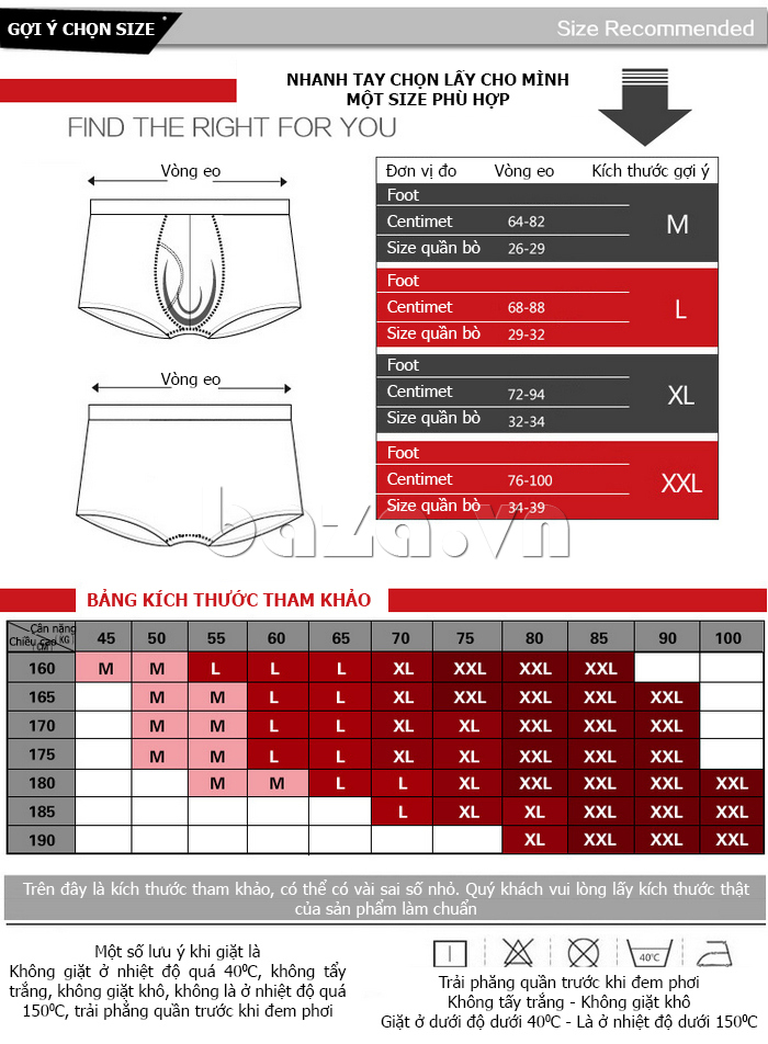Gợi ý chọn size quần lót nam