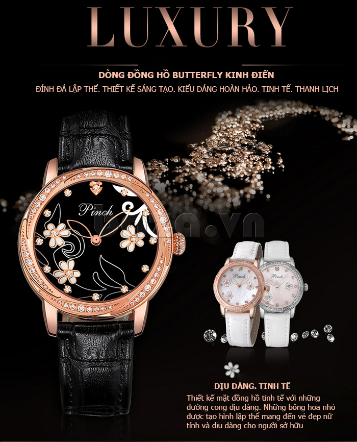 Đồng hồ nữ Pinch L9507-P08L họa tiết hoa