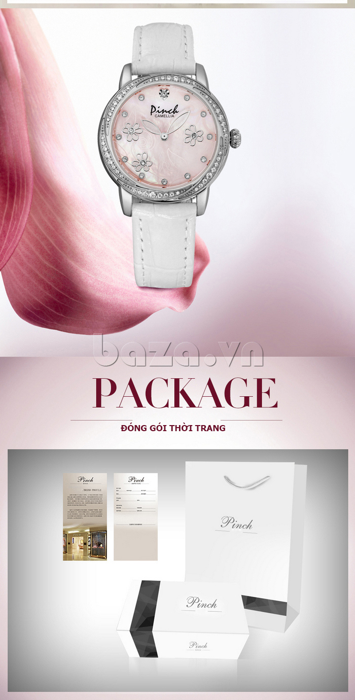 Đồng hồ nữ Pinch L9507-P08L họa tiết hoa đính pha lê sáng bóng 