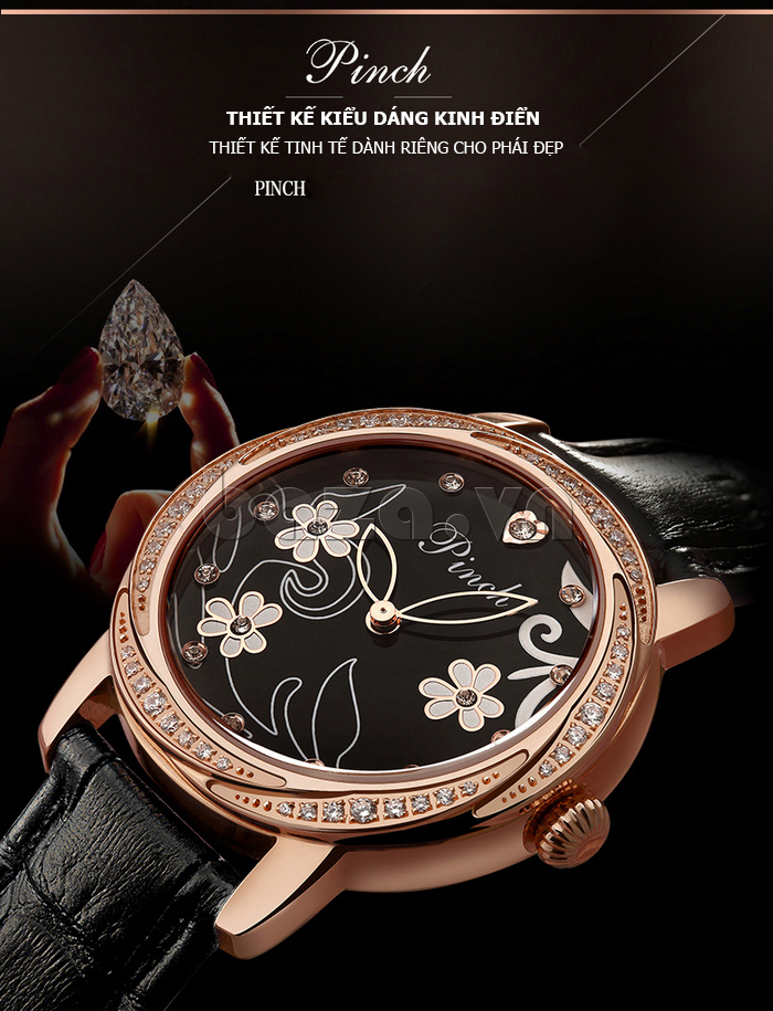 Đồng hồ nữ Pinch L9507-P08L họa tiết hoa thiết kế tinh tế