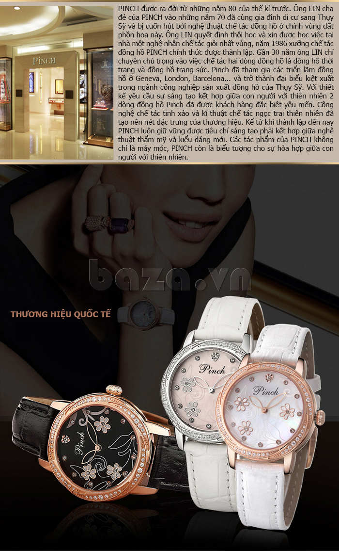 Đồng hồ nữ Pinch L9507-P08L họa tiết hoa chất lượng cao cấp 