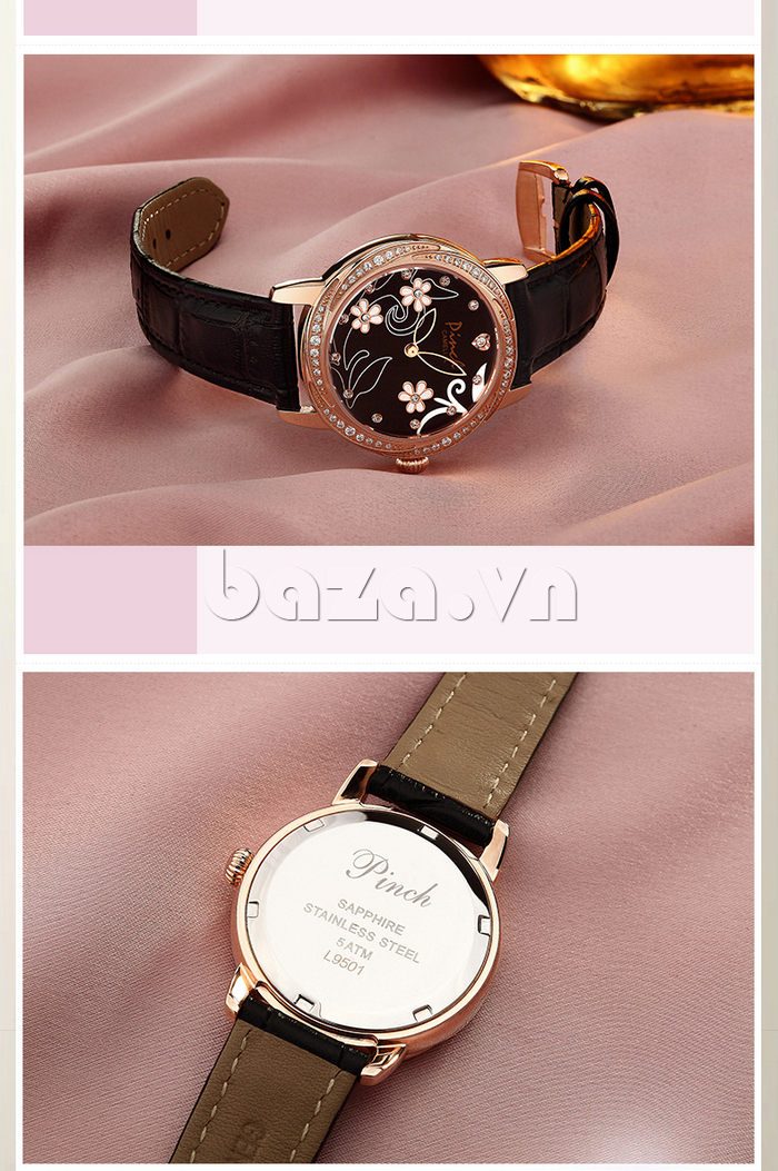 Đồng hồ nữ Pinch L9507-P08L họa tiết hoa trang trí tinh xảo 