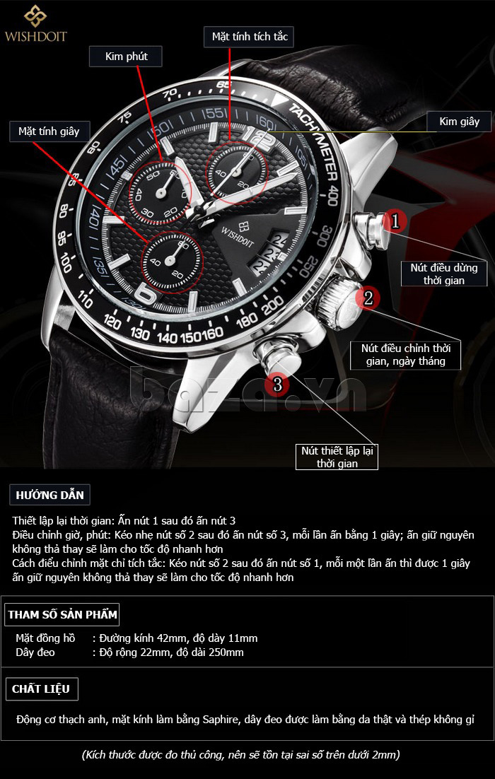 Cấu tạo của Đồng hồ thời trang nam sáu kim Wishdoit WM1.618.01.00