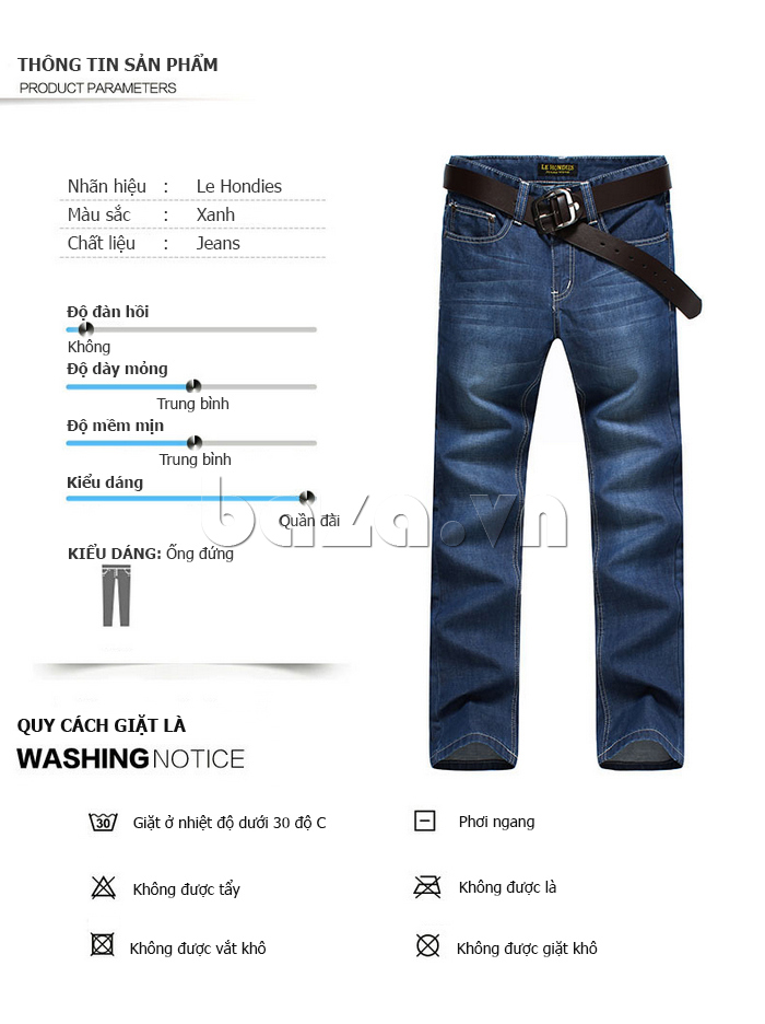 Quần jeans nam LeHondies 732 cho nam giới vẻ trẻ trung, khỏe khoắn