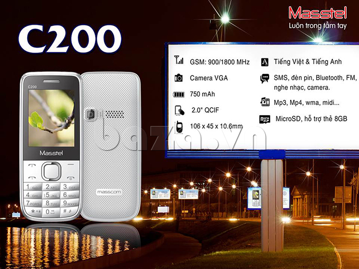 điện thoại di động Masstel C200 được cài đặt Camera VGA