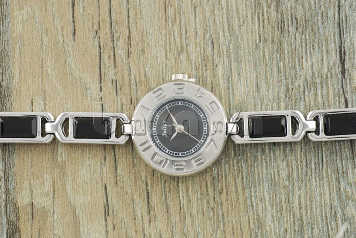 Đồng hồ lắc tay nữ Julius JA-705 dây bạc đá đen