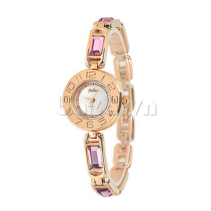 Đồng hồ lắc tay nữ Julius JA-705 viền vàng đá hồng