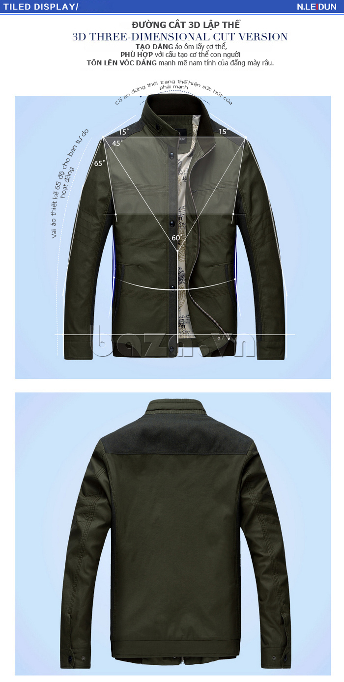 áo khoác thu đông nam NLEIDUN J8602  sử dụng đường cắt 3D lập thể