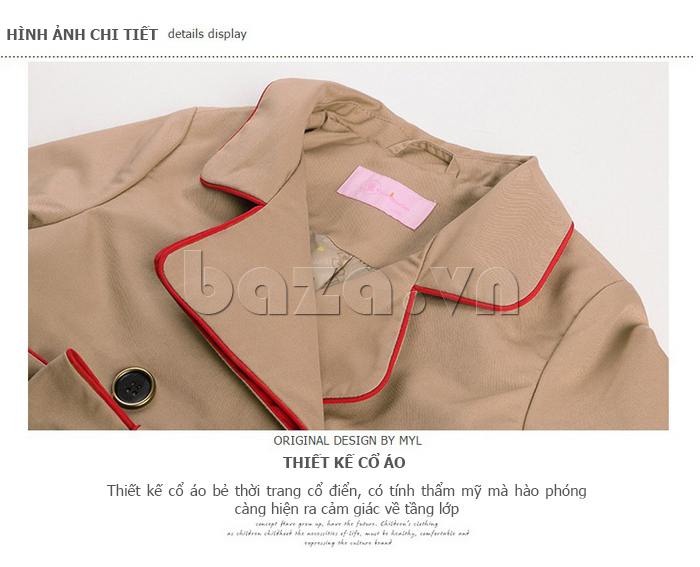 Áo khoác măng tô cho bé gái MYL M15Q-9008 cổ vest điệu đà