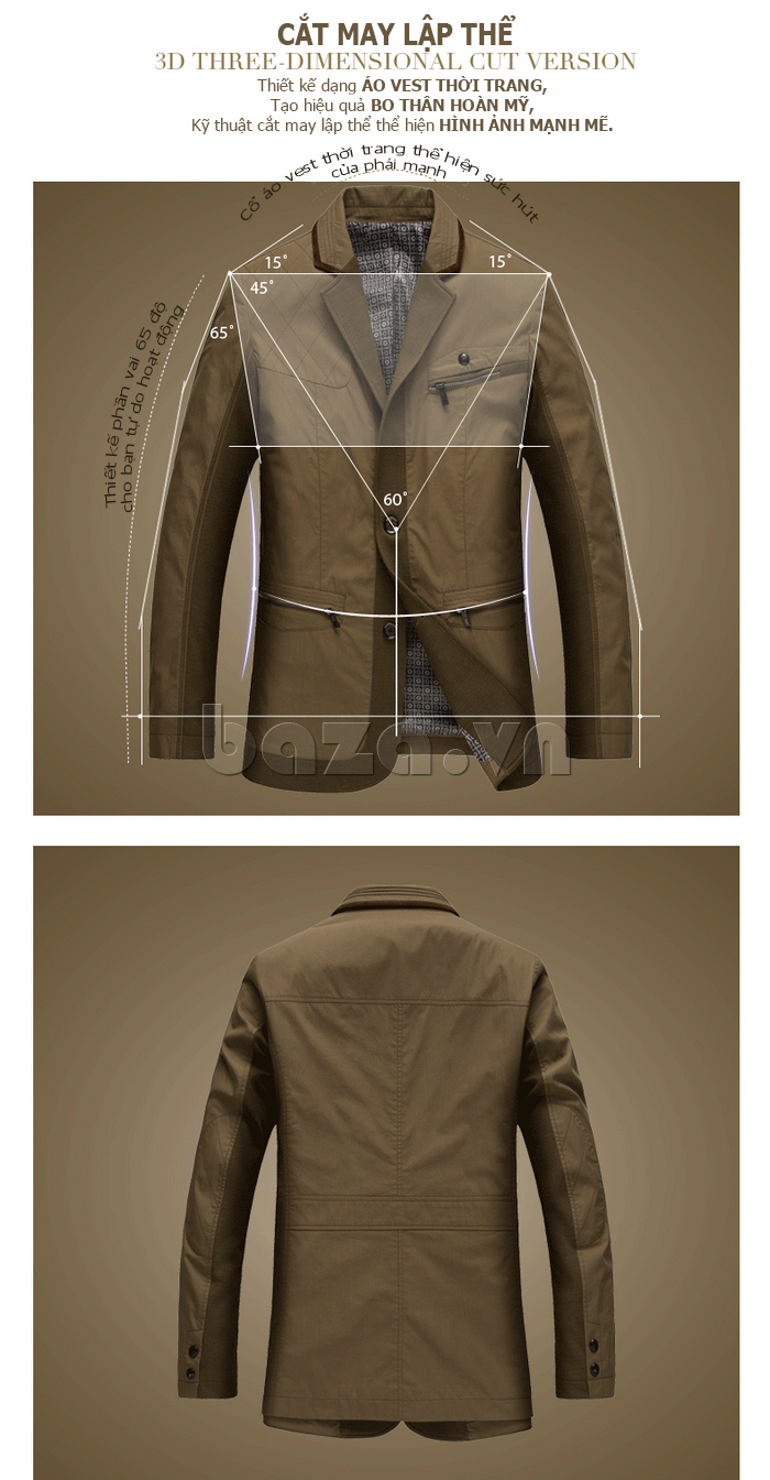 áo khoác Jacket thu đông nam Nleidun X7605 thiết kế dạng áo vest thời trang với kỹ thuật cắt may lập thể